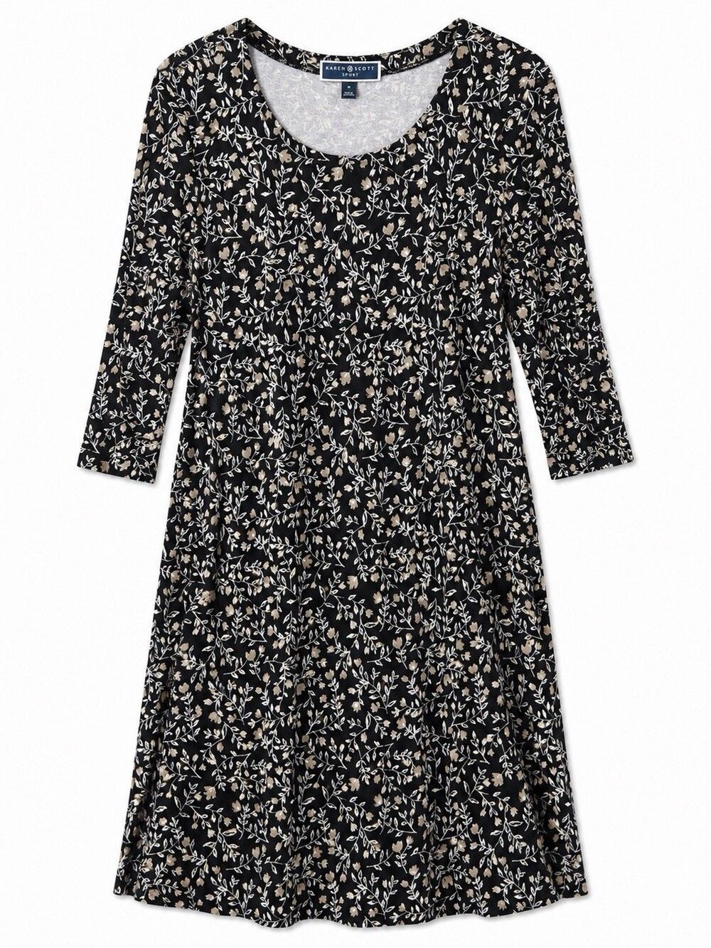 Karen Scott Women’s Long Sleeve Floral Knee Length Dress Black Size Medium